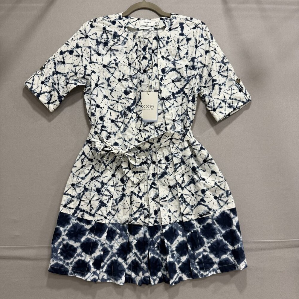 Thakoon Dress Womens Extra Small Blue White Tie Dye XXO 20th Anniversary Belted